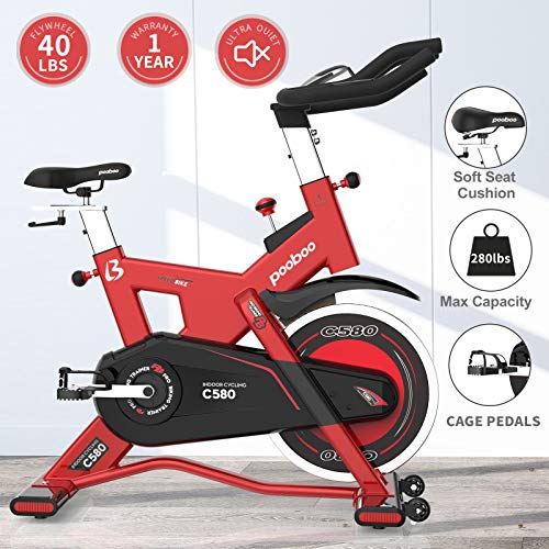 cycool Stationary Exercise Bikes Indoor Cycling with 44 lbs Flywheel,LCD Monitor,Belt Drive, Comfortable Seat for Home Cardio Workout Bike Training (Red580-03)