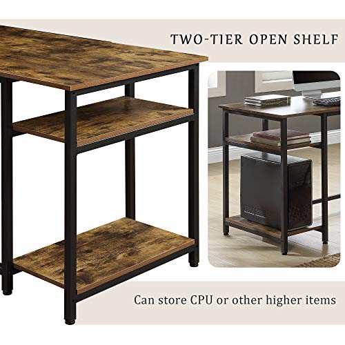 FURLKHY Home Office Computer Desk with 5 Tier Storage Shelves，Large Office Desk Study Writing Table Workstation with Corner Bookshelf and Tower Shelf（Brown）