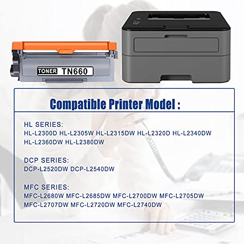 (Black,6 Pack) TN660 TN-660 Toner Cartridge Replacement for Brother HL-L2300D L2320D L2340DW L2360DW L2380DW MFC-L2680W L2685DW L2705DW L2707DW DCP-L2520DW L2540DW Toner Printer