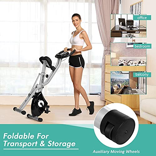 ANCHEER Folding Exercise Bike, Magnetic Indoor Cycling Bike Fitness Stationary Bike with App Connection, LCD Display and Heart Monitor - Perfect Home Exercise Device for Cardio