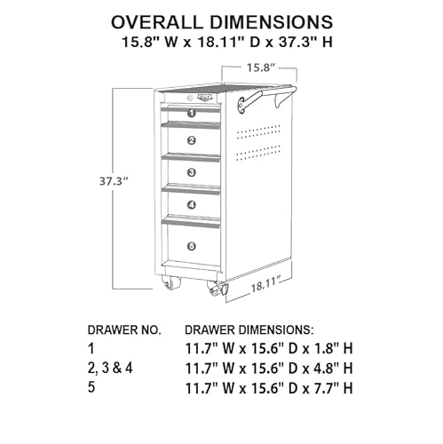 Viper Tool Storage 16-Inch 5-Drawer Rolling Steel Cart, Purple