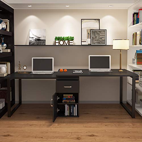 Tribesigns Reversible L Shaped Corner Computer Desk with Storage File Cabinet, 55 inch Rotating Standing Executive Office Study Writing Desk Table Workstation with Drawers for Home Office (Black)