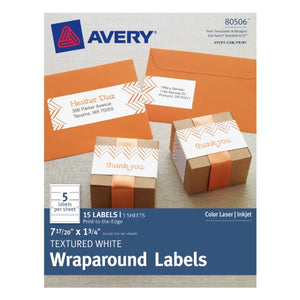 Avery Dennison Textured Wraparound Labels, Pack of 15, 7.85"x1.75", White (80506)