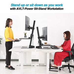 AVLT Dual 32" Monitor Electric Standing Desk with Huge Keyboard Tray Extra Large 28"x 16" Spacious Tabletop Motorized Automatic Height Adjustable Sit to Stand Table Sturdy Small Footprint
