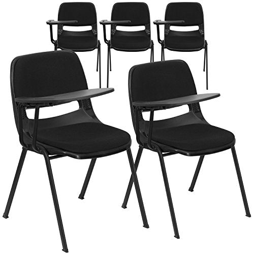 Flash Furniture 5 Pk. Black Padded Ergonomic Shell Chair with Right Handed Flip-Up Tablet Arm