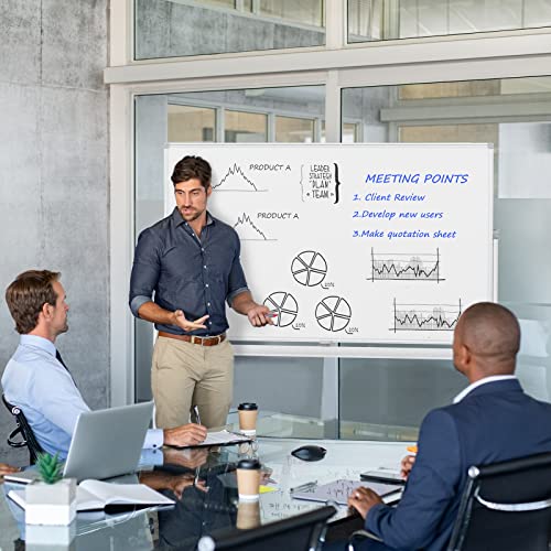 Large Magnetic Mobile Whiteboard with Rolling Stand - 60” X 40” Double Sided Easel Style Dry Erase White Board on Locking Wheels, Giant Standing Commercial Writing Board with White Aluminium Frame