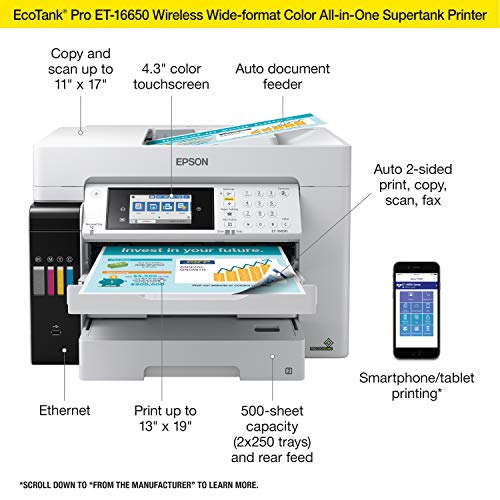 Epson EcoTank Pro ET-16650 Wireless Wide-Format Color All-in-One Printer (Renewed)
