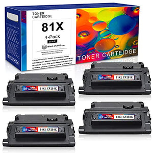 [4 Pack,Black] 81X | CF281X High Yield Compatible Toner Cartridge Replacement for HP Enterprise M604dn M606x Flow MFP M630z M606 Series M630 MFP Managed M605 MFP M630 Series M630dn MFP Printer