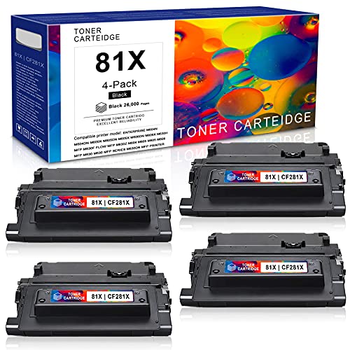 [4 Pack,Black] 81X | CF281X High Yield Compatible Toner Cartridge Replacement for HP Enterprise M604dn M606x Flow MFP M630z M606 Series M630 MFP Managed M605 MFP M630 Series M630dn MFP Printer