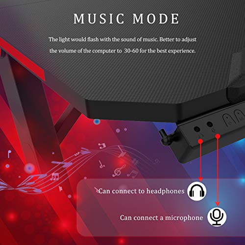 Depointer Gaming Desk LED Lights Z-Shaped Ergonomic Computer Desk Comfortable for PC Gamers Home/Office Durable Racing Table Workstation with Oversized Gaming Platform Surface, Headphone Hook