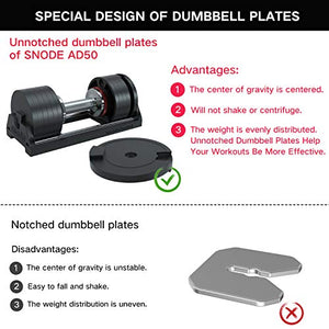 SNODE 50-Pound Adjustable Dumbbell- with Fast Adjustment, Metal Handle, Adjustable Weight Plates, Home Fitness Equipment for Strength Training- Single