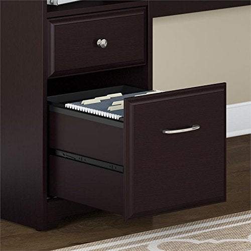 Bush Furniture Cabot 72W 3 Position L Shaped Sit to Stand Desk with Hutch and File Cabinet in Espresso Oak