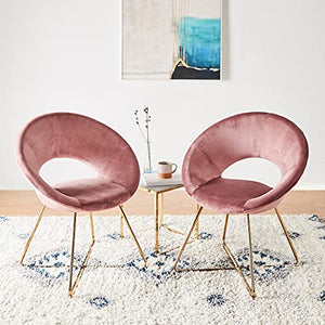 CangLong Modern Velvet Accent Chairs Upholstered Chairs Make-up Stool Home Office Guest Reception Chairs Dining Chair Leisure Lounge Chairs with Golden Legs Set of 2, Pink (KU-191339)