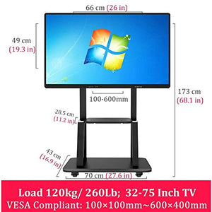 YokIma Portable Mobile TV Cart with Wheels, Height Adjustable Stand for 32-75 Inch LCD LED TV Screens