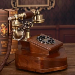 None Antique European Retro Landline Phone with Call ID Clock Ringtone Timing Function Fixed Telephone for Home Office Hotel