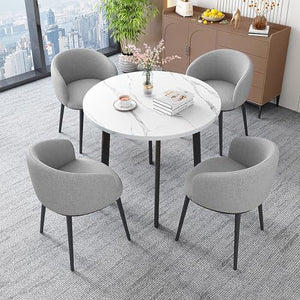 SARKEY Round Dining Table Set with 4 Chairs - Simple Office Club Furniture for Living Room & Kitchen