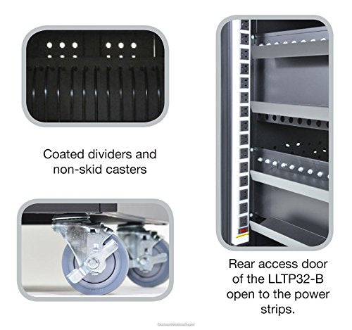DMD Deluxe Mobile Charging and Storage Cart, Holds 32 Devices with up to 17" Display, Multiple iPad, Tablet, Laptop, Notebook and Chromebook Charging Station / Security Cabinet with Timer