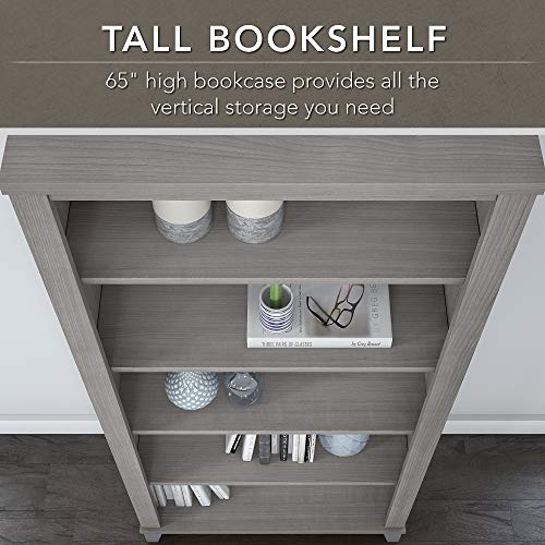 Bush Furniture Somerset 72W Office Desk with Hutch and 5 Shelf Bookcase in Platinum Gray