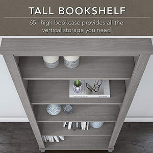 Bush Furniture Somerset L Shaped Desk with Hutch and 5 Shelf Bookcase, 60W, Platinum Gray