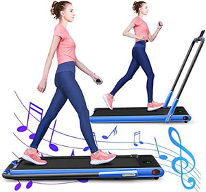 2 in 1 Folding Treadmill, 2.25HP Under Desk Electric Treadmill with Bluetooth Speaker& Remote Control& LED Display, Space Saving Walking Jogging Running Trainer Equipment