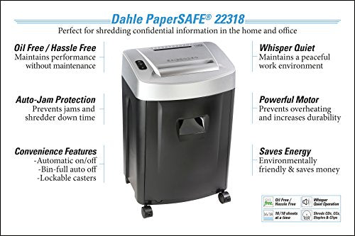 Dahle PaperSAFE 22318 Paper Shredder, Oil Free, Security Level P-4, 16 Sheet Max, Shreds CDs, Credit Cards & Paper Clips