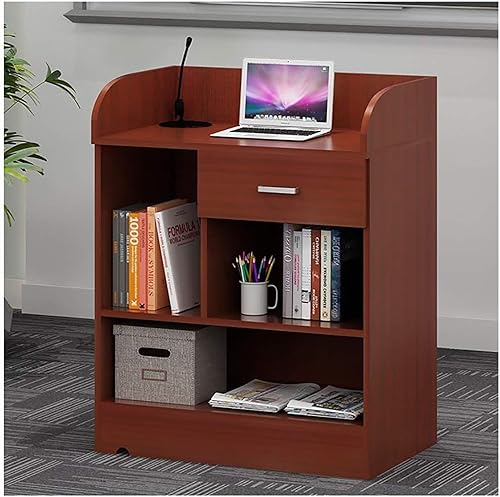 SMuCkS Lectern Podium Wood Multi-Layer Board School Classroom Teacher's Desk (Red, One Size)