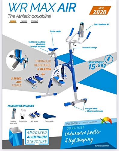 Commercial Aqua Bike for Pool Exercise, Professional Lightweight Aluminum Aquabike, Underwater Bicycle for Pool, W/Insulated Water Bottle