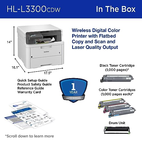 Brother HL-L3300CDW Wireless Color Multi-Function Printer with Laser Quality Output | Copy, Scan, Duplex, Mobile | 4 Month Refresh Subscription Trial | Amazon Dash Replenishment Ready