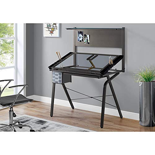 Monarch Specialties Adjustable Glass Drafting Table, Grey/Clear