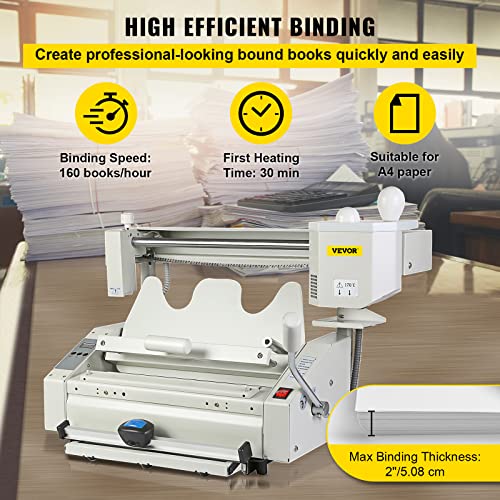 VEVOR Wireless Glue Book Binding Machine - A4 Manual Hot Glue Binder 110V - White