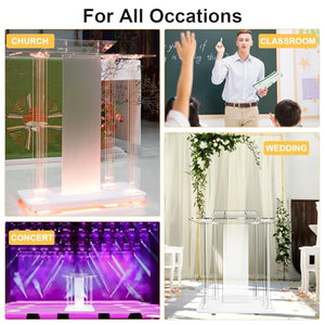 Wqzlyg Transparent Acrylic Church Pulpit with LED Lights, 46" Podium Stand