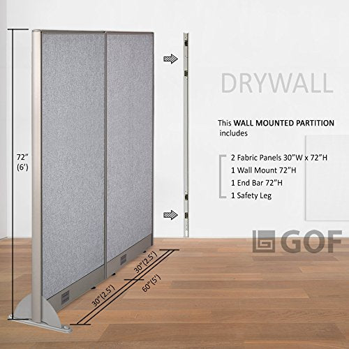GOF Wall Mounted Office Partition - Large Fabric Room Divider Panel, 60" W x 72" H