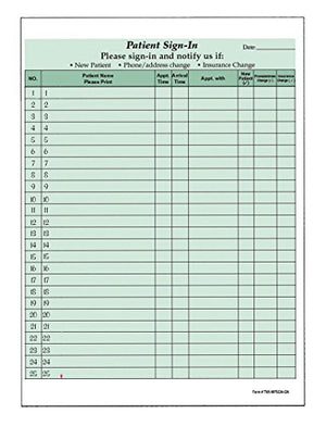 Patient Sign-in Sheets, 8-1/2" X 11" (GREEN) Carbonless Form (Lot of 875 Sheets) HIPAA Compliant
