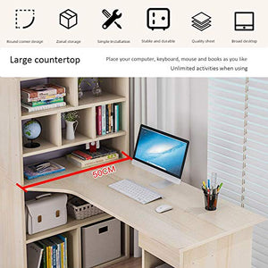 Desk Wooden L Shaped Computer Corner Table with Drawers and Storage Bookshelf, 47" Study Writing Table Workstation for Home Office