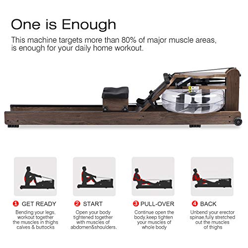 Rowing Machine Black Walnut Wood Water Rower with Bluetooth Monitor for Home Gyms Indoor Training Use(Including an Automatic Pump)
