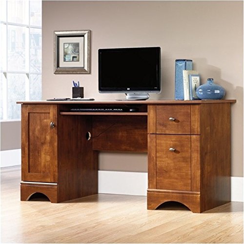 BOWERY HILL Wood Home Office Computer Desk with Tower Drawer in Brushed Maple