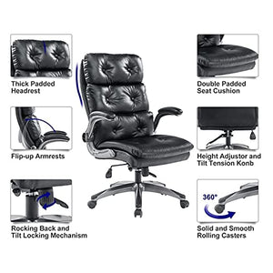 MUMUJJ Office Chair, PU Leather Executive Desk Chair with Adjustable Tilt Angle, Thick Padding, and Lumbar Support