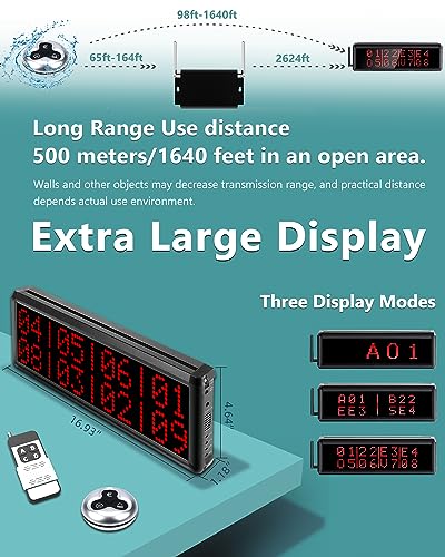 WNKRUN Restaurant Pager System with 1 Number Display Host/20 3-Key Call Buttons/3 Watch Pagers