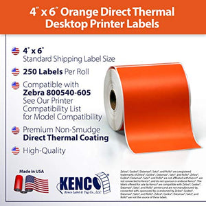 4" X 6" Direct Thermal Perforated Stickers Labels for Shipping Labels, Inventory, and Color Coding - Compatible with Zebra, Rollo, Godex and More (Orange, 48 Rolls)