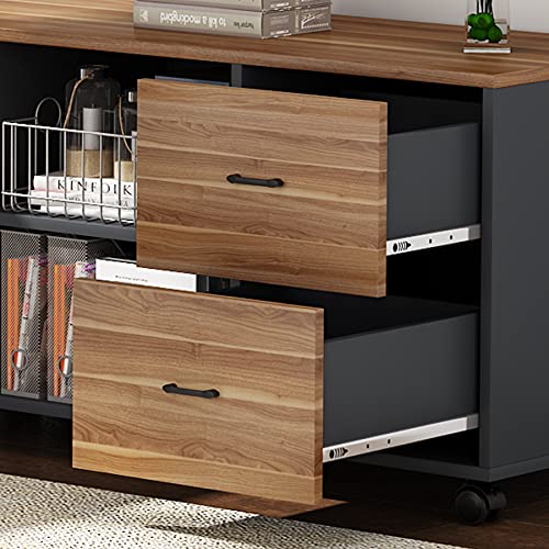 Tribesigns L-Shaped Computer Desk with Storage Drawers Cabinet Set, Large Executive Office Desk with Shelves, Industrial Business Furniture Workstation for Home Office, Rustic Walnut