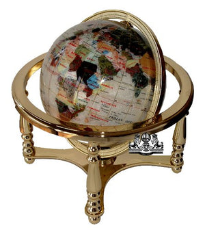 Unique Art 21-Inch Tall Pearl Ocean Table Top Gemstone World Globe with 4 Leg Gold Stand