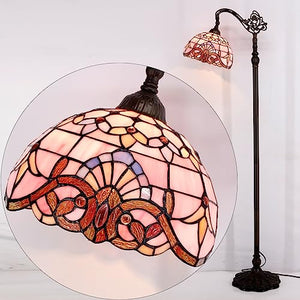 WERFACTORY Tiffany Floor Lamp Pink Stained Glass Arched Lamp 12X18X64 Inches - Gooseneck Adjustable Standing Reading Light - S003P Series