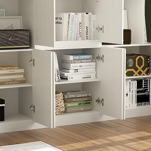 FAMAPY Wide Cube Storage Bookshelf with Doors and Shelves, White - 70.9”W x 11.8”D x 87”H
