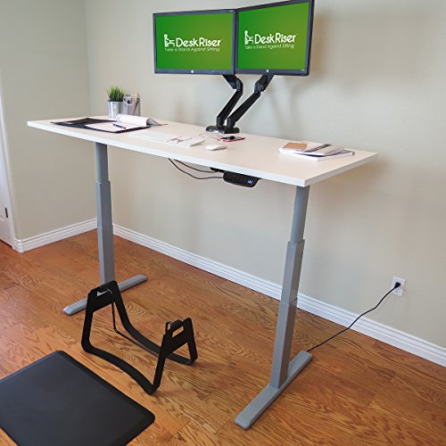 Electric Standing Desk Combo | Includes White Wood Desktop & Standing Desk Mat | Gray Frame Dual Motor Ergonomic Sit to Stand Desk (Gray Frame + 77-inch Wide White Wood Top)