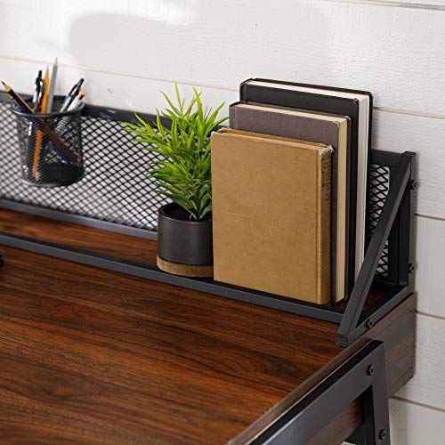 Walker Edison Industrial Mesh Wood Laptop Computer Writing Desk Home Office Workstation Small, 42 Inch, Dark Walnut Brown