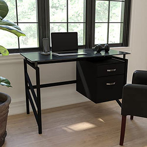 Flash Furniture Black Glass 2 Drawer Desk