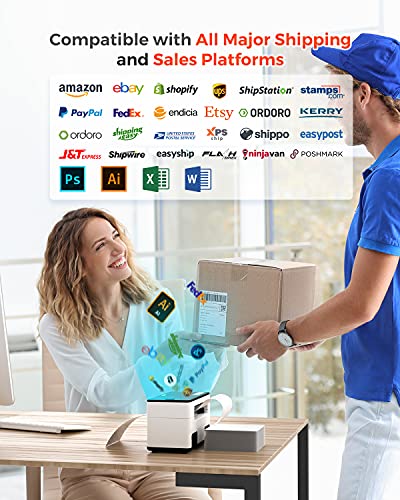 MUNBYN Thermal Label Printer 300DPI, 4x6 Shipping Label Printer for Shipping Packages & Small Business, Thermal Printer for Shipping Labels with USPS UPS Shopify Ebay, One-Click Setup for Windows Mac