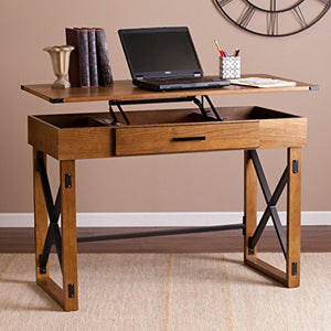 Southern Enterprises Canton Adjustable Height Desk - Adjusting Height Riser for Standing - Hidden Compartments