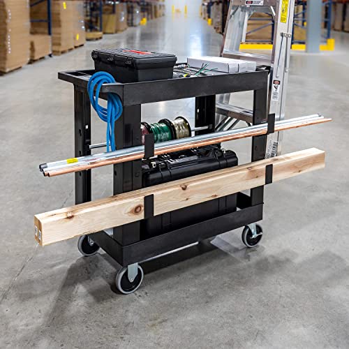 Stand Steady Tubstr 2 Shelf Utility Cart | Heavy Duty Service Cart | Holds 400 lbs. | Adjustable Storage Hooks | Tub Cart for Warehouse, Garage, School & Office (Black)