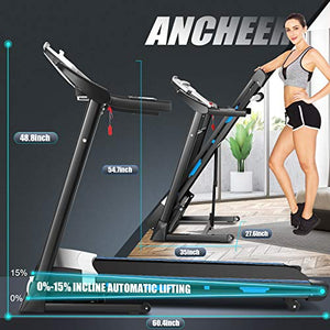 ANCHEER ET970 Treadmill, 3.25 HP Treadmill with 15% Automatic Incline, Folding Exercise Treadmill with APP & Bluetooth Audio Speakers, 300 LBS Capacity (Light Black)